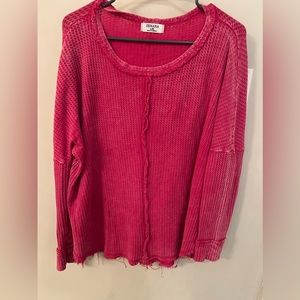 Long sleeve pink waffle knit top. Loose fit. L/XL zenana brand